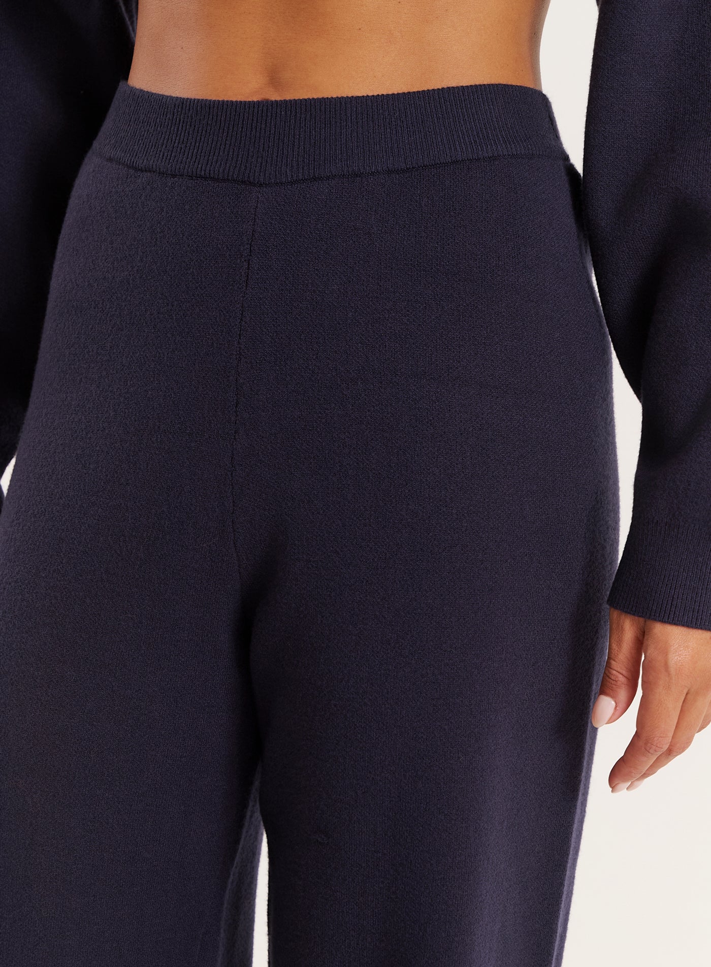 Navy Knitted Straight Leg Trousers